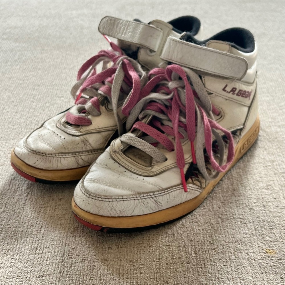 Vintage LA Gear High Top Sneakers White Pink Black 6105 W/BK Womens 7 Retro 80s